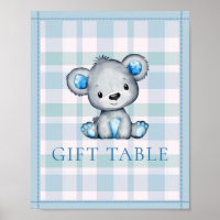 Gift Table Cute Gray Bear Baby Shower Poster