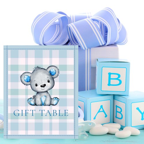 Gift Table Cute Gray Bear Baby Shower Poster