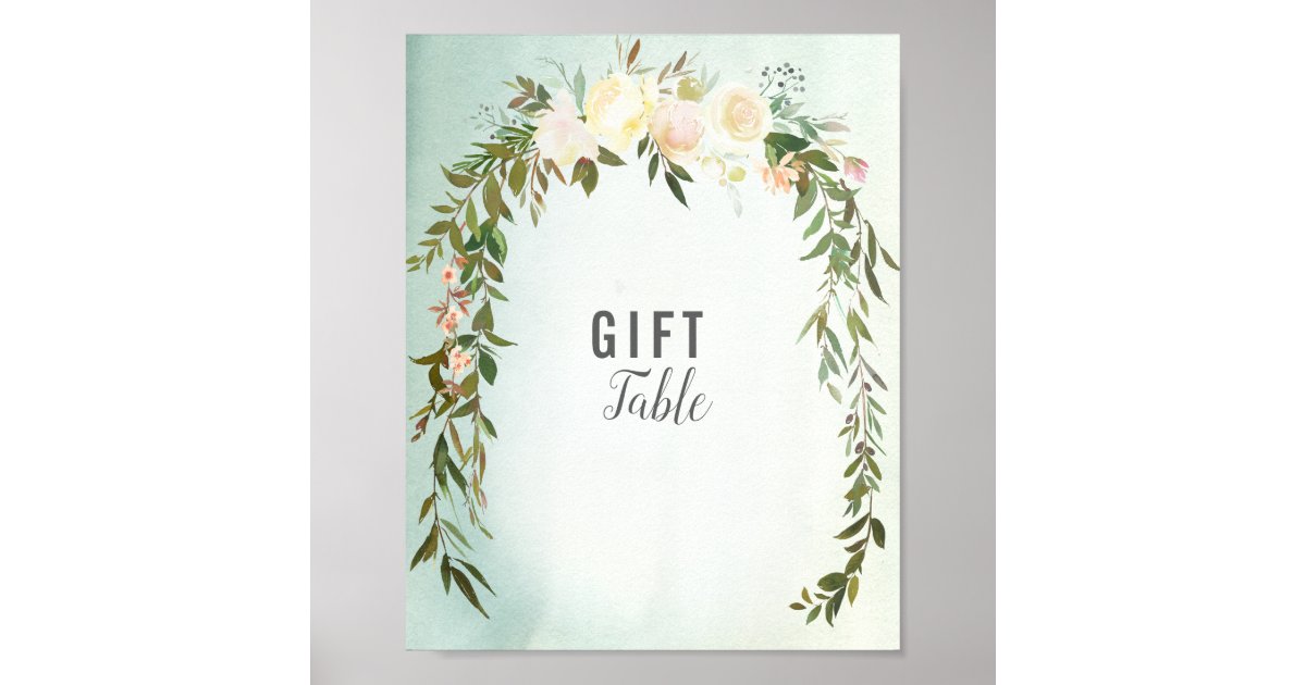 Gift Table Green White Rose Baby Sprinkle Shower Poster | Zazzle