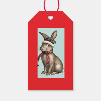 GIFT TAG BUNNY WITH CHRISTMAS HAT