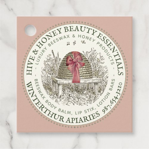 Gift Tag for Honey Apiary Products Pink Skep Bow