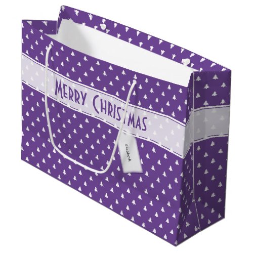 Gift Tag Name Merry Christmas Purple Tree Pattern Large Gift Bag