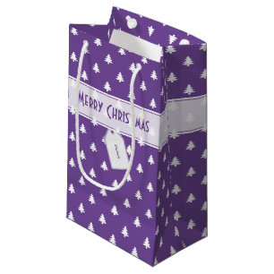 Gift Tag Name: Merry Christmas Purple Tree Pattern Small Gift Bag