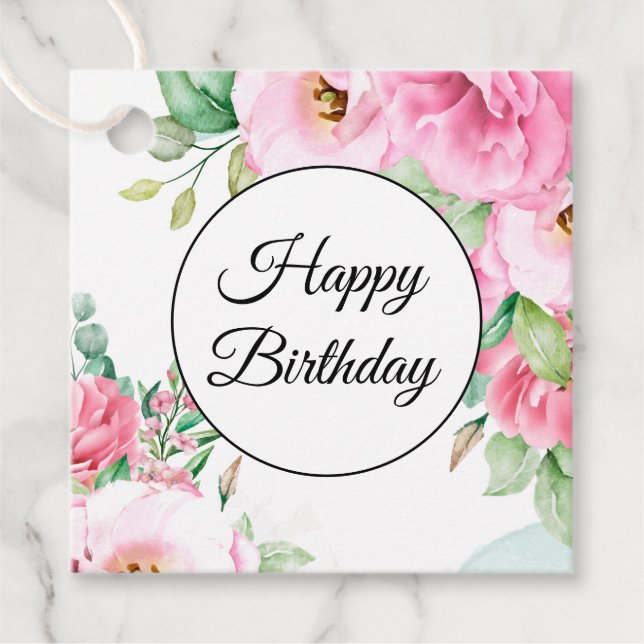 Gift Tag Pink Floral Birthday (Front)