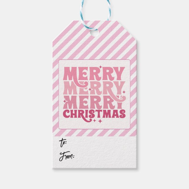 Gift tag Pink Striped Merry Christmas to/from (Front)