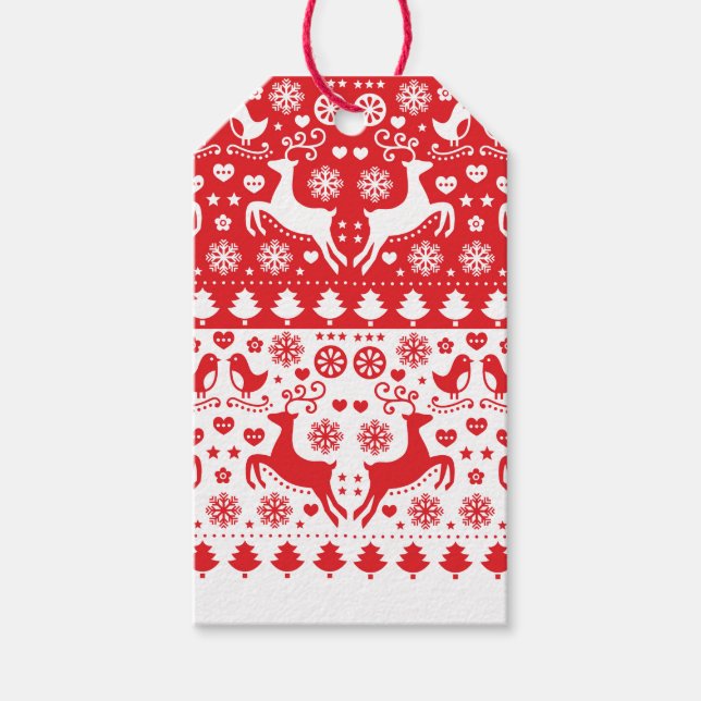 GIFT TAG SCANDINAVIAN CHRISTMAS PATTERN REINDEER (Front)
