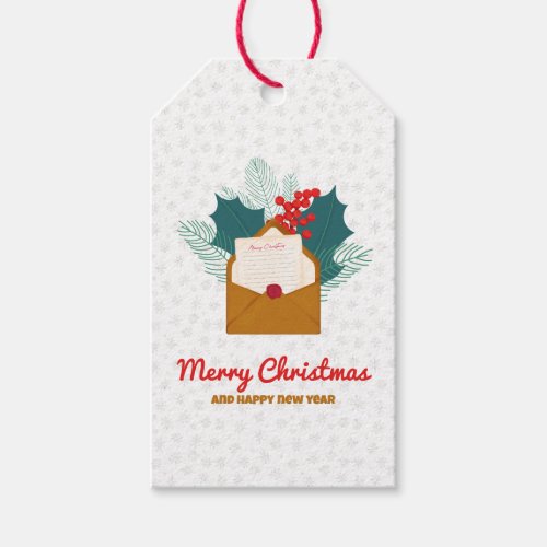 Gift tag with Christmas mailing envelope and holly