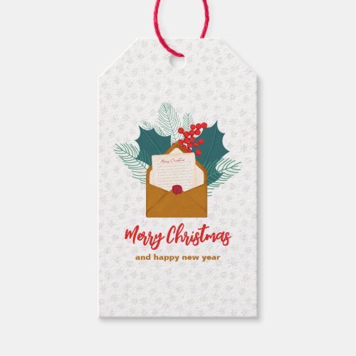Gift tag with Christmas mailing envelope and holly