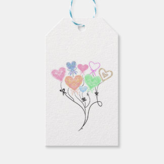 Gift tag with colorful ballon hearts