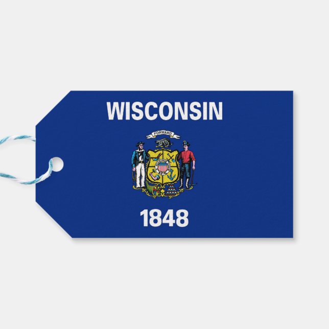 Gift Tag with Flag of Wisconsin State, USA (Back Horizontal)