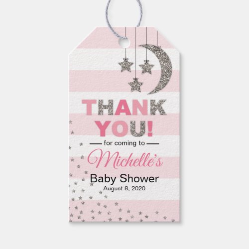 Gift tags baby shower favor tags pink silver