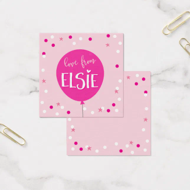 GIFT TAGS cute birthday pink balloon confetti | Zazzle