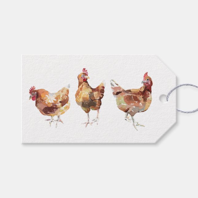 Gift tags - Three Farmhouse Chickens (Front (Horizontal))