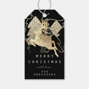 Gift To Reindeer Black  Gold  Christmas Tree Tags