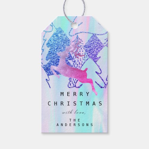 Gift To Reindeer Christmas Tree Pink Holographic Gift Tags