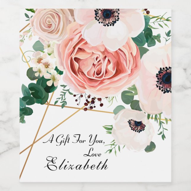 Gift To You Elegant Pink Flowers Personalize Wine Label (Single Label)