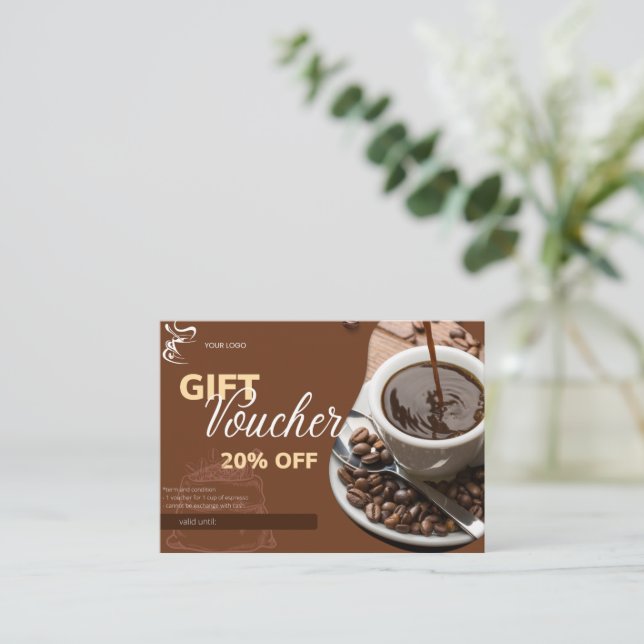 Gift voucher 20% off for coffee shops calling card (Standing Front)