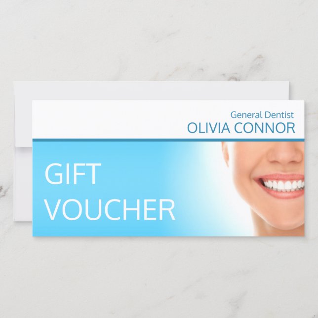 Gift Voucher Dental Care Healthy Smile Blue Thank You Card (Front)