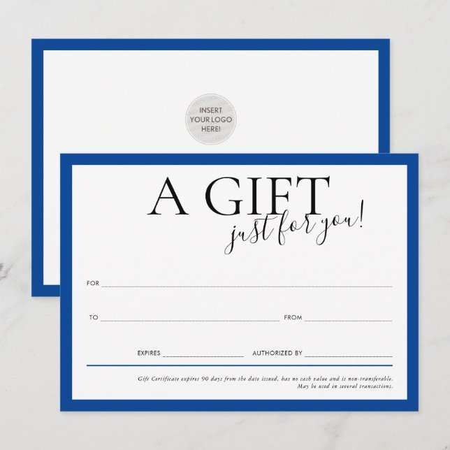 GIFT VOUCHER elegant chic business royal blue Invitation (Front/Back)
