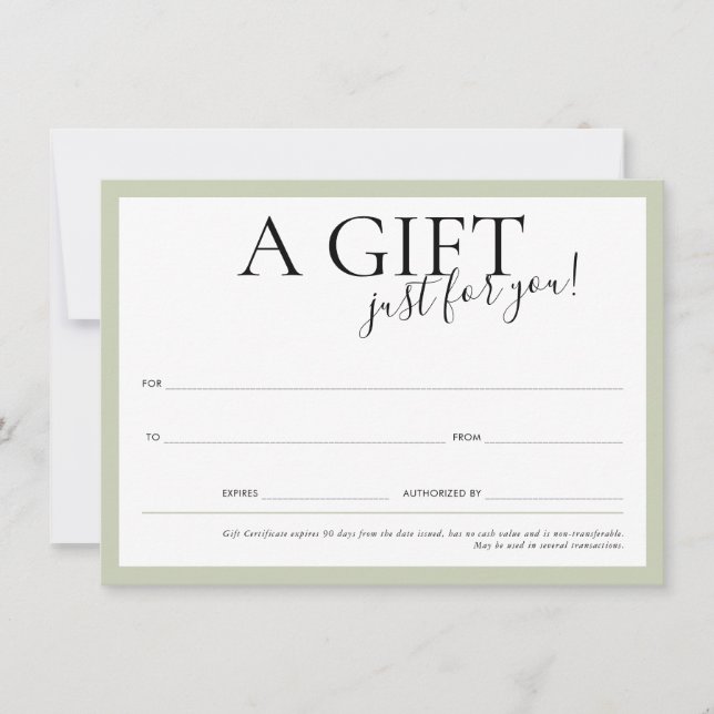 GIFT VOUCHER elegant logo chic business sage green Invitation (Front)
