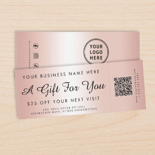 Gift Voucher Rose Gold Ticket With QR Stub