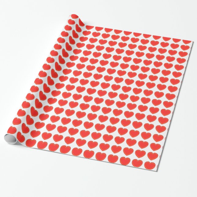 Gift Wrap - 3-D Red Hearts (Unrolled)