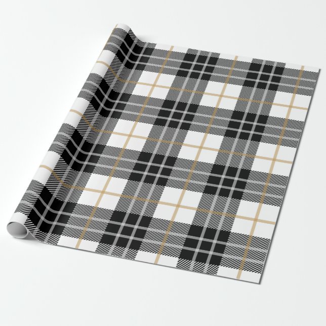 Gift Wrap | Black & Gold Plaid (Unrolled)