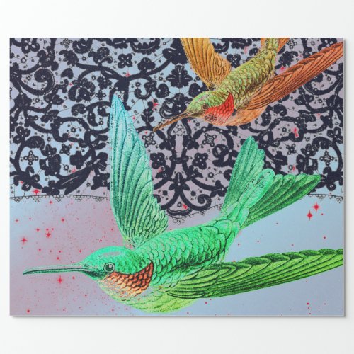 GIFT WRAP HUMMINGBIRDS FLYING IN A TWILIGHT SKY
