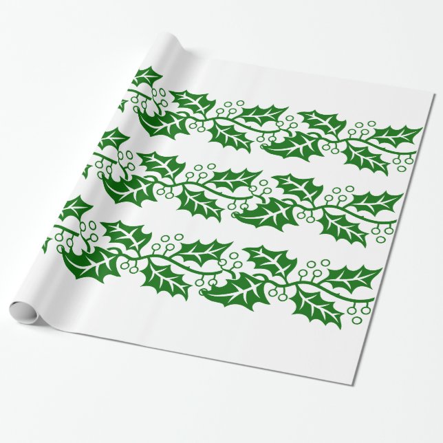 Gift Wrap - Large holly leaves (Unrolled)