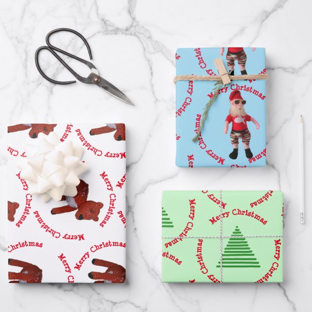 Gift Wrap - Merry Christmas Santa, Deer and Tree (Front)