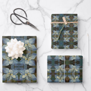 Gift Wrap Paper Blue Poinsettia