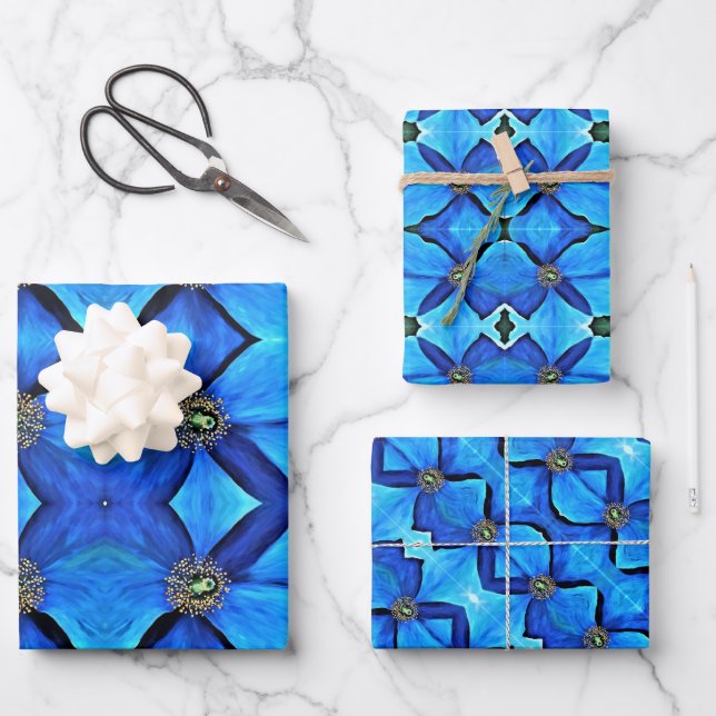 Gift Wrap Paper Blue Poppy (Front)