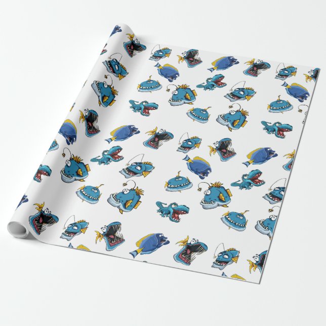 Gift Wrap Paper Funny Sea Fish Monsters Tail Kid (Unrolled)