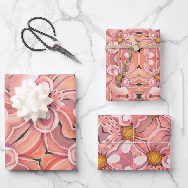 Gift Wrap Paper Peachy Pink Dahlia (Front)