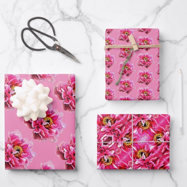 Gift Wrap Paper Pink Peonies. (Front)