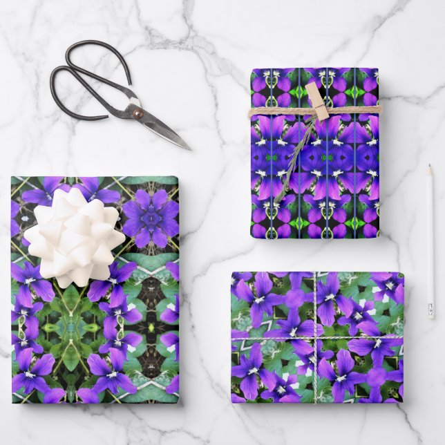 Gift Wrap Paper Purple Woodland Violets (Front)