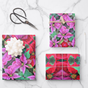 Gift Wrap Paper Red/Pink Poinsettias