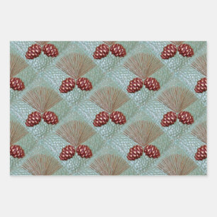 Gift Wrap set of 3 sheets copper Pinecones
