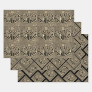 Gift Wrap set of 3 sheets golden Scarabs