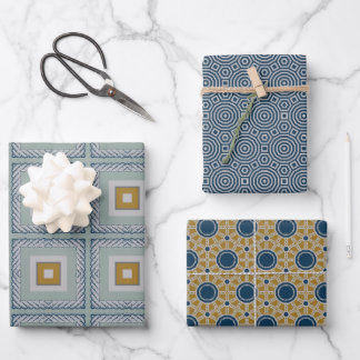 gift wrap set of three blue yellow sage