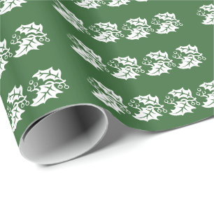 Gift Wrap - White Holly Leaves