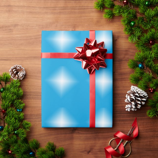 Gift Wrap - White Star Glow on Blue (Holiday Gift)