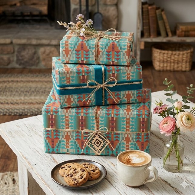 Gift Wrap With Aqua Turquoise Orange Brown Mosaic (Creator Uploaded)