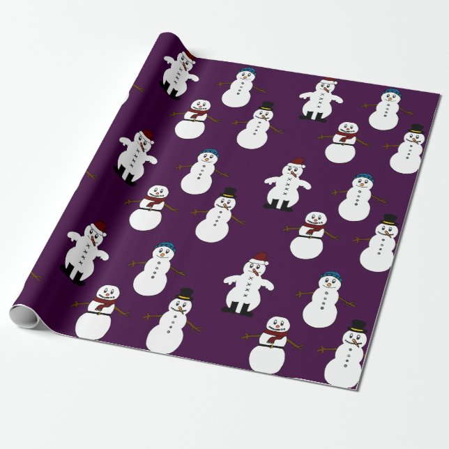 gift wrap Wrapping Paper purple snowman Christmas (Unrolled)