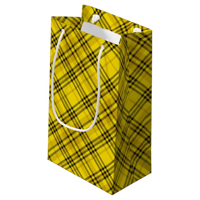 GIFT WRAP YELLOW BLACK CHECKERED PLAID  SMALL GIFT BAG (Back Angled)