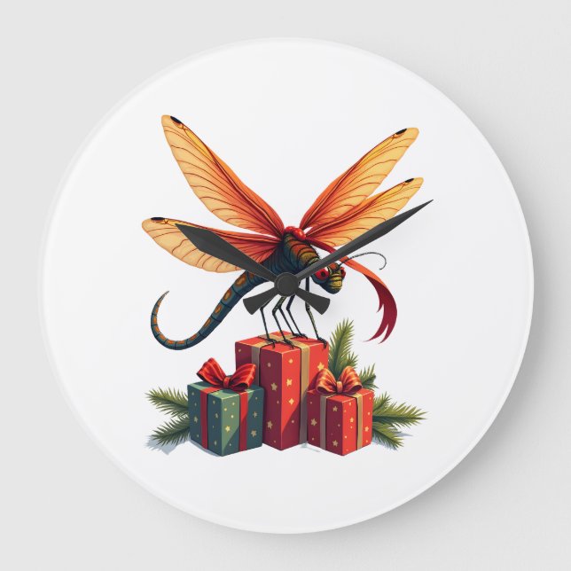 Gift-Wrapped Dragonfly Large Clock (Front)