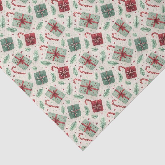 Gift Wrapped Presents and Candy Canes Tissue Paper (Detail)