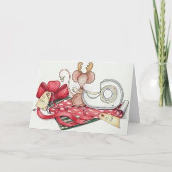 Gift Wrapping Mouse Holiday Card by SarahLoCascioDesigns at Zazzle