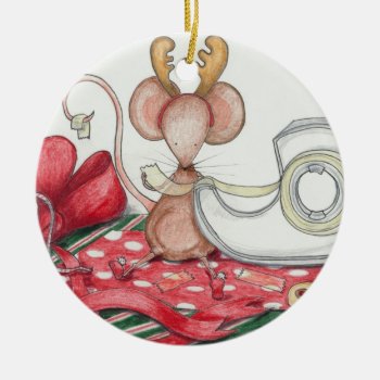 Gift Wrapping Mouse Ornament by SarahLoCascioDesigns at Zazzle