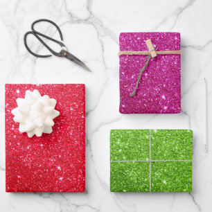 Gift Wrapping Paper: Red, Pink & Green Glitter Paper Sheets